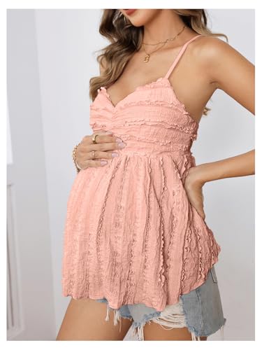 MakeMeChic Women's Maternity Babydoll Tank Tops Peplum Ruffle Cami Top - color: Dusty Pink, size: Small