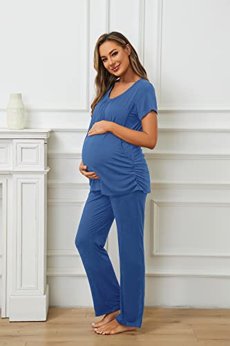 Smallshow Women's Maternity Nursing Pajamas - color: Grey Blue, size: XX-Large