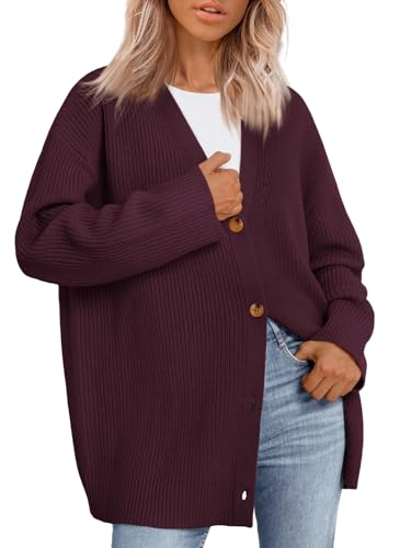 LILLUSORY Women's Oversized Fall Cardigan Sweater Chunky Jackets 2026 - color: Wine Red, size: Small