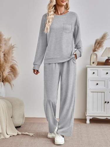 AUTOMET Womens Sweatsuits 2 Piece Lounge Matching Sweat Sets Fall Outfits - color: Grey, size: Medium