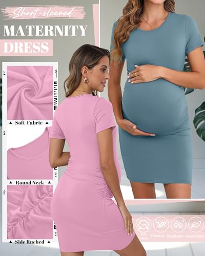 Riyiper 3 Pack Womens Maternity Short Sleeve Dresses - color: Sky Blue, Pure Red, Bright Pink, size: X-Large