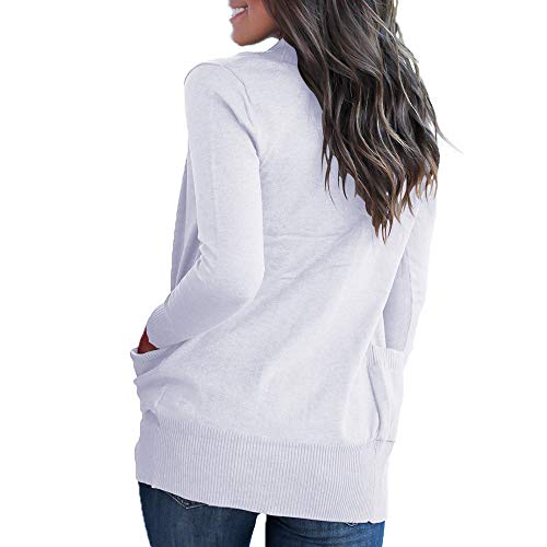 VOIANLIMO Women's Open Front Long Sleeve Cardigan with Pockets - color: 3-white, size: Small
