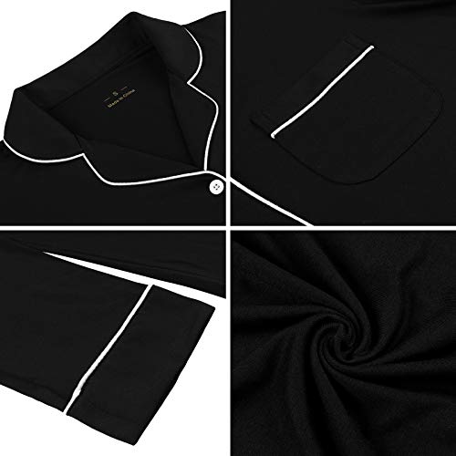 Samring Nightgowns for Women Long Sleeve Button Down Night Gown Sleepshirts - color: Black, size: Medium