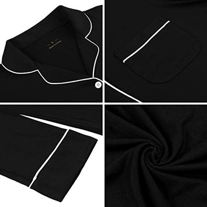 Samring Nightgowns for Women Long Sleeve Button Down Night Gown Sleepshirts - color: Black, size: Medium