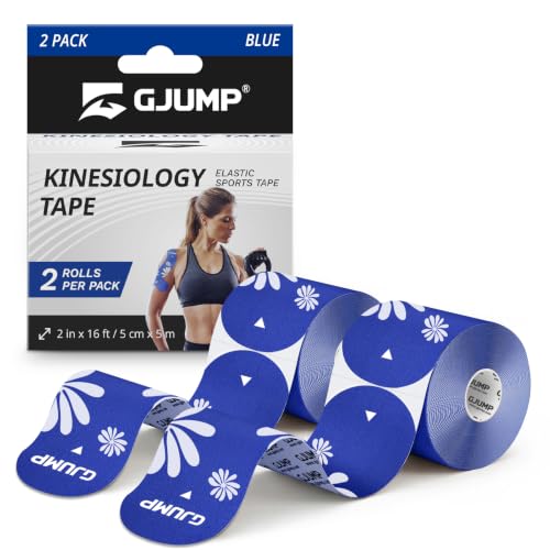 Cute Pattern Kinesiology Tape for Women, 2 Rolls 40 Pre-Cut Strips - color: Blue Floral