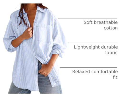 CHYRII Women's Striped Button Down Long Sleeve Blouse - color: Blue, size: Medium