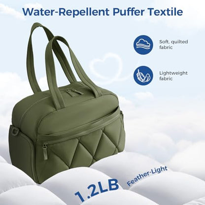 Women's Duffle Gym Bag, Carry-On Shoe Compartment for Weekender Overnight - color: Green, size: Medium