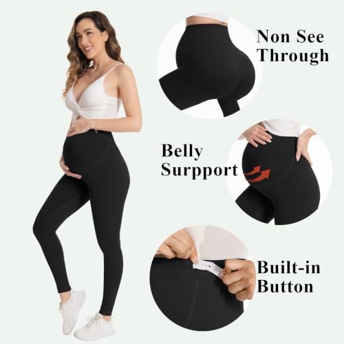 Over‑Belly Maternity Leggings, Soft Stretch Yoga Pants - color: 2 Packs-black*2, size: Large