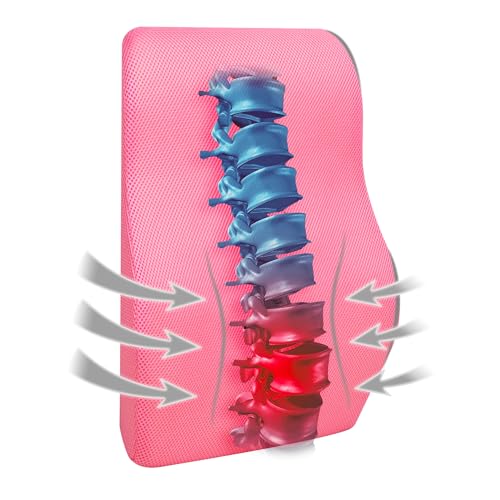 Mind Reader Air-Cloud Lumbar Cushion, Memory Foam Back Support Pillow for Lower Back Pain Relief, Adjustable Strap, Office Chair and Car Seat, Pink - color: Pink