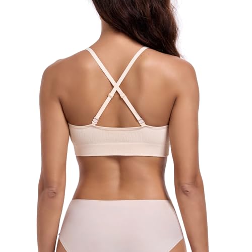 Seamless Ribbed Wireless Nursing Bra for Breastfeeding 4 Pack - color: Black/White/Skin/Pink, size: Medium