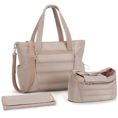mommore Diaper Bag Tote with Stroller Organizer, Puffy Travel Baby Tote - color: Khaki