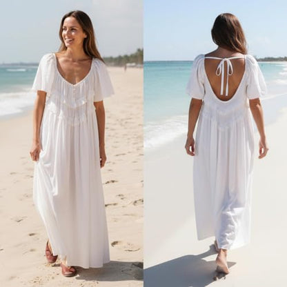 Summer Casual Loose Maternity Maxi Dress - color: White, size: Medium Plus