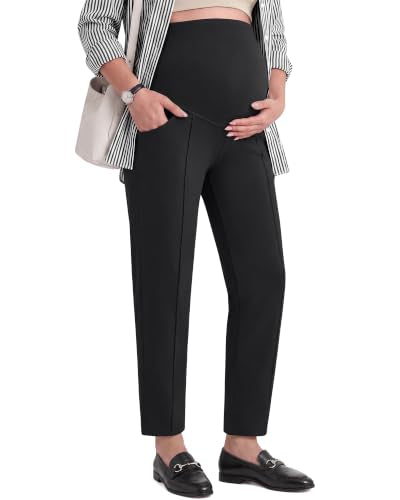 G4Free EverGoing Maternity Work Pants Tapered Ankle Pregnancy Trousers - color: Black, size: Medium