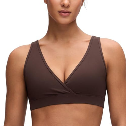 CRZ YOGA Maternity V Neck Nursing Bras - color: Hot Fudge Brown, size: Medium