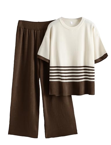 Women's Knit Lounge Sets 2 Piece Pants Sweatsuit - color: Coffee, size: Large