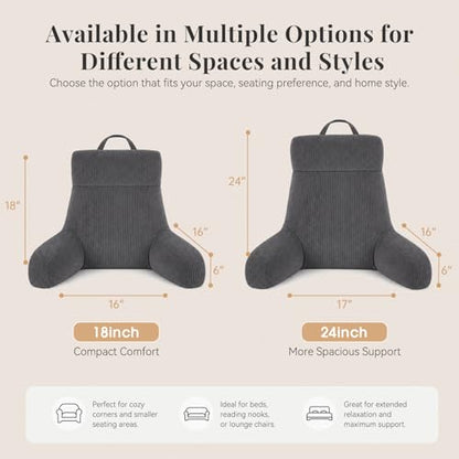 Reading Pillow with Arms for Bed Sitting Up, 18 Inch, Dark Grey - color: Dark Grey, size: 18inch