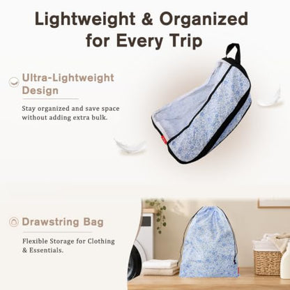 U+U 8 Set Compression Packing Cubes, Travel Organizers (Blue Flower) - color: Blue Flower, size: 8 Set