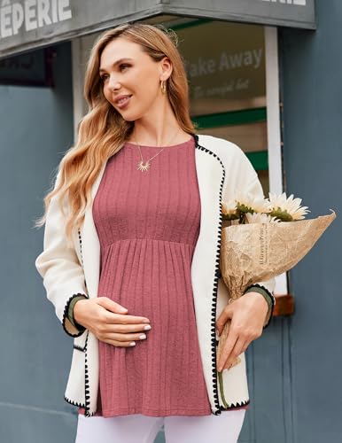 Maternity Shirts Dressy Long Sleeve Pregnancy Fall Tops Work Blouses - color: Dusty Rose, size: Small