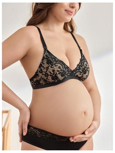 MakeMeChic Women's Nursing Bras for Breastfeeding Lace Maternity Lingerie - color: Black Lace, size: Medium