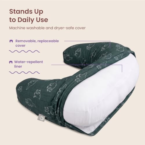 Boppy Nursing Pillow, Safe Ergonomic Breastfeeding & Baby Feeding Support - color: Forest Green Dinos