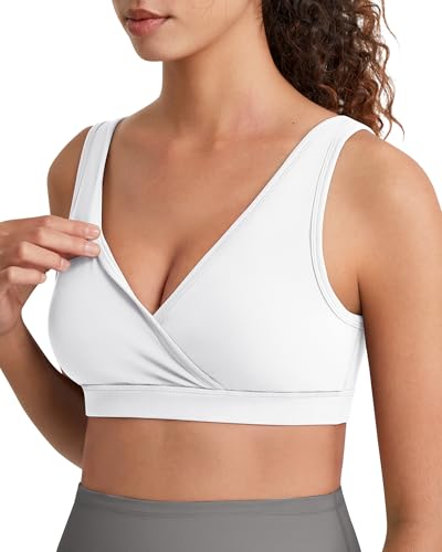 G4Free BareFeel Maternity Bra Wireless Nursing for Breastfeeding V Neck - color: Pure White, size: Medium