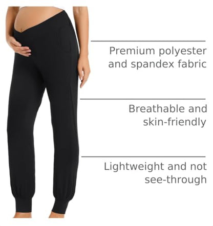 Foucome Women's Maternity Pants Under Belly Activewear Joggers - color: Black, size: X-Large