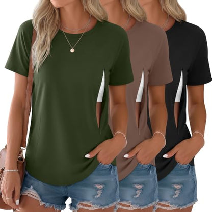 3 Pack Womens Nursing Tops - color: Army Green, Coffee, Black, size: XX-Large
