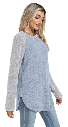 Sampeel Long Sleeve Shirts for Women Tunic Tops Loose Fit Dressy Crew Neck Pullover Sweaters 2026 - color: Light Grey Blue, size: Small