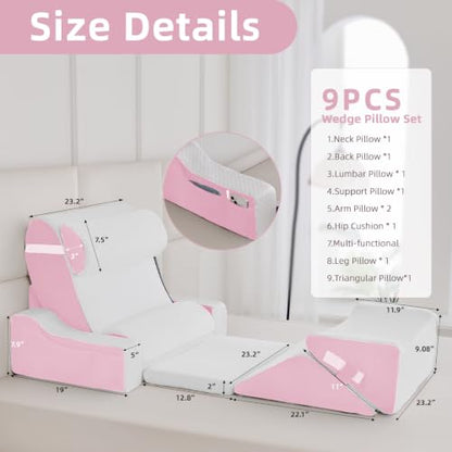 Wedge Pillow Set for After Surgery,White/Pink,9PCS-23.2" - color: White/Pink, size: 9PCS-23.2''