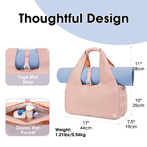 Sportsnew Tote Yoga Mat Gym Bag 20L Women W/Shoe Compartment Wet Dry Pocket - color: Pink