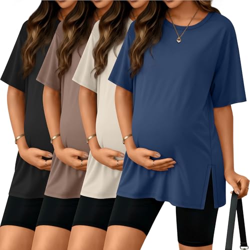 Riyiper 4 Pack Women's Short Sleeve Maternity T Shirts - color: Black, Coffee, Cream, Haze Blue, size: Small