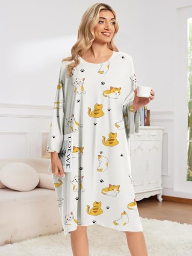 CRIPOM Plus Size Moo Moos for Women Oversized Sleep Shirts with Pockets - color: Beige