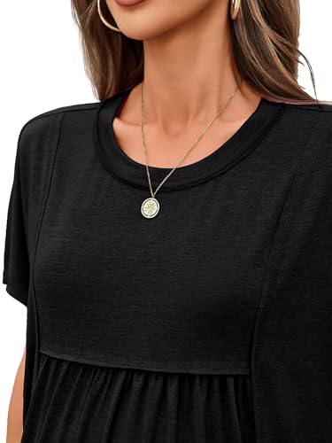 Tankaneo Womens Maternity Tops Batwing Short Sleeve Pregnancy T Shirts - color: Black, size: Small