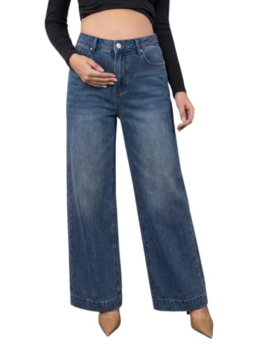 BLENCOT Women's Maternity Jeans Wide Leg Pregnancy Pants for Work - color: Dark Blue, size: X-Large