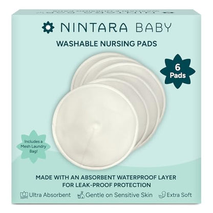 Nintara Baby Reusable Nursing Pads – Pack of 6 with Laundry Bag - size: Pack of 6