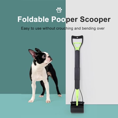 32" Foldable Long Handle Dog Pooper Scooper, No Bending Waste Pick Up Tool - color: Blue