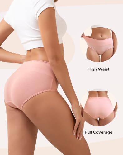 INNERSY Women's Cotton Underwear High Waist Ladies Briefs Full Coverage Panties 4-Pack - color: Macaron, size: Large