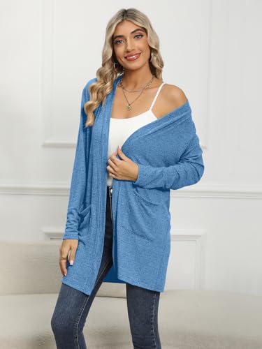DB MOON Women Lightweight Cardigan Long Sleeve Sweater Open Front Outfits - color: Blue, size: Medium
