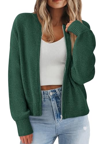 NALANISA Women's Chunky Knit Zipper Cardigan Sweaters 2026 Fall Open Front - color: Dark Green, size: X-Large