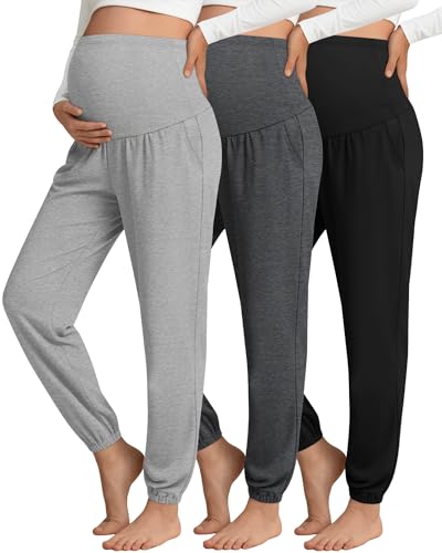 3 Pack Women's Maternity Jogger Pregnancy Sweatpants - color: Light Gray,dark Gray,black, size: Small