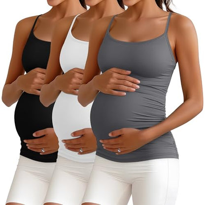 Ficerd 3 Pack Women's Maternity Tank Tops - color: Dark Gray, White, Black, size: X-Large