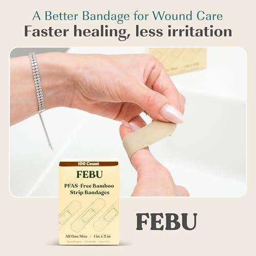 FEBU PFAS Free Bamboo Fabric Bandages, 1in x 3in, 100 Count Pack - style: Strips – Standard One Size (100 Count)