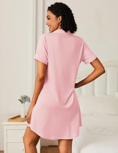 Ekouaer Nightgowns for Women Bamboo Viscose Button Down Sleepshirts - color: Pink, size: Medium