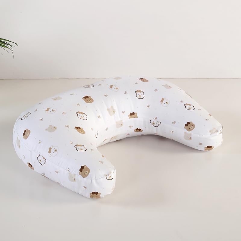 U-Shape Breastfeeding Nursing Pillow Set, 1 Insert and 2 Removable Covers - color: White & Brown Teddy Party