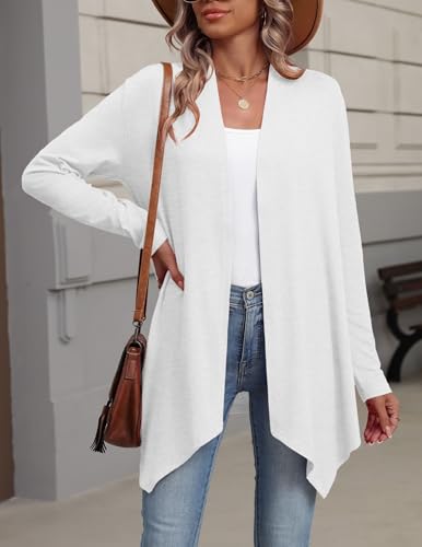 Zeagoo Lightweight Cardigan for Women Long Sleeve Open Front Cardigans - color: A White, size: Large