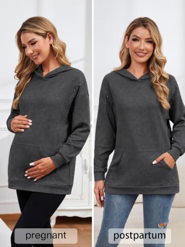 Ecavus Womens Nursing Sweatshirts for Breastfeeding Hidden Zipper Hoodie - color: Dark Gray, size: Medium