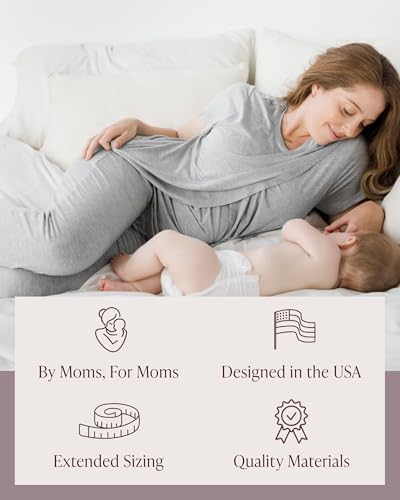 Kindred Bravely Tulip Hem Maternity Nursing and Postpartum Pajama Set - color: Grey Heather, size: Small