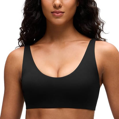 CRZ YOGA Double Lined Scoop Neck Sports Bras - color: Black, size: Medium