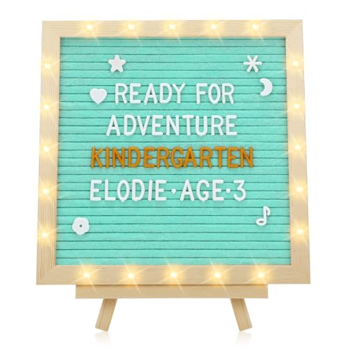 10"×10" Felt Letter Board with LED Lights & Stand, First Day of School Sign - color: Blue