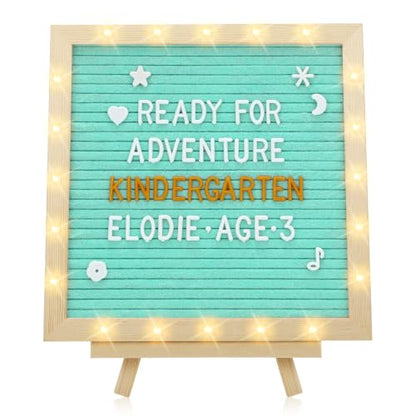 10"×10" Felt Letter Board with LED Lights & Stand, First Day of School Sign - color: Blue